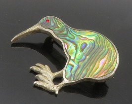 MEXICO 925 Sterling Silver - Vintage Abalone Shell Kiwi Bird Brooch Pin - BP5854 - £43.39 GBP