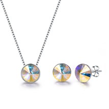 Malanda Round Crystals From Swarovski Pendants Necklace Stud Earrings Set For Wo - £18.78 GBP