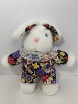 International Silver Co plush white bunny rabbit black floral outfit ears lace - $10.39