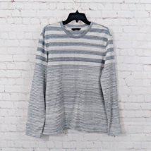 Olzen Sweater Mens 105 Large Gray White Striped Crew Neck Knit Pullover Preppy - £23.78 GBP