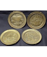 Vintage CURRIER &amp; IVES Set Of 4 SOLID BRASS Wall Décor Plates - All Diff... - $21.98