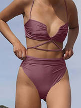 Beach Sexy Solid Color Fashionable Pullover Swimsuit Suit - £17.25 GBP