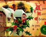 A Very Merry Christmas to You Cabin Scene Embossed 1914 Postcard  - $3.91