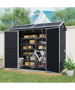 8x4ft Outdoor Plastic Storage Shed - Double Door, Window, Floor, Black - $13,904.86 MXN