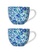 Lilly Pulitzer Ceramic Mugs Set Of 2 Blue Floral Coffee Tea Cups Lily Pu... - $440.47 MXN