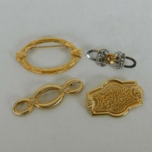 Lot of 4 Pin Brooches Gold Tone Silver Tone Rhinestones Infinity Bow Oval Hearts - £11.56 GBP