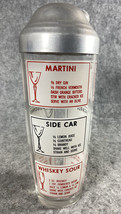 Vintage Glass Cocktail Shaker with 9 Drink Recipes Mid-Century Barware with Lid - £11.79 GBP