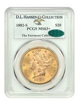 1882-S $20 PCGS/CAC MS63+ Ex: D.L. Hansen - £21,118.84 GBP