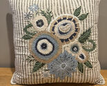 Pier 1 Embroidered Floral Throw Pillow Neutral Blue Striped Tan &amp;, 16&quot; x... - $24.74