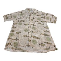 Columbia Shirt Mens Large Beige Fish All Over Print Short Sleeve Button ... - £10.38 GBP