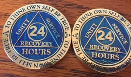 Blemished 24 Hours AA Medallion Blue Gold Plated Sobriety Chip Coin - £9.38 GBP