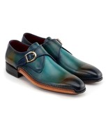 Paul Parkman Mens Shoes Turquoise Brown Leather Monkstrap Opanka Handmad... - $722.73 CAD