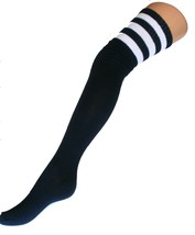 SPORTS Athletic Cheerleader Womens THIGH High Tube Socks Over Knee Stripe UK Nav - £6.97 GBP