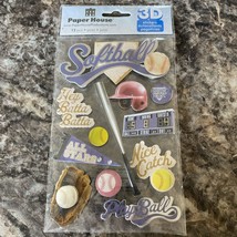 Paper House 3D Softball Sports Themed Sticker Sheet For Scrapbook - $3.00