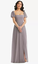 After Six 1567..Puff Sleeve Chiffon Maxi Dress with Front Slit....Gray..... - $84.55