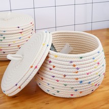 Esme Landh Round Cotton Rope Storage Basket With Lid - Adorable Woven Lidded - £29.75 GBP
