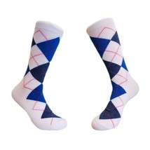Stylish White Blue and Red Argyle Socks - £4.76 GBP