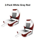 Boat Seats 2 Low Back White Red &amp; Gray Premium Marine Grade Vinyl UV Tre... - $158.30