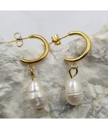 Dangle Baroque Freshwater Pearl Charm Hoop Earrings - $276.49 MXN