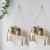 2 Pack Wooden Wall Hanging Shelves - Macrame Hanging Plant Shelf With, 2 Tassel - £29.88 GBP