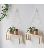 2 Pack Wooden Wall Hanging Shelves - Macrame Hanging Plant Shelf With, 2... - £29.88 GBP