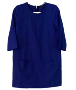 Ann Taylor Career Cocktail Dress 8P 8 Blue 3/4 Sleeves Shift Pockets Petite - $30.68