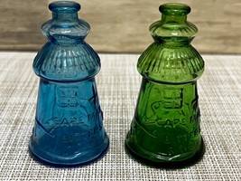 Wheaton Glass Bottle Pair - Cape May Bitters - 3&quot; Green &amp; Blue - £14.66 GBP