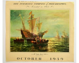 1939 Edward Maran Santa Maria Print Trimmed Calendar Page Provident Mutual - $13.30 CAD