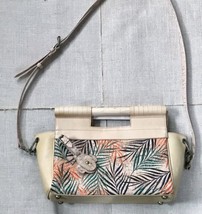 Naughty Monkey Tropical Cork Purse w Wood Handle Embroidered Palm Leaves... - £22.03 GBP