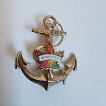 Vintage Brass Nautical Winnipeg Leaf Enamel Anchor Pin Brooch Pendant Canada - £5.44 GBP