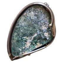 Ancient Roman Glass Pin Large Brooch Pendant Sterling Silver Modernist Artisan - £86.55 GBP