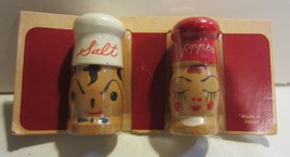 Vintage Wooden Chef Salt and Pepper Shakers Salty Peppy Wood Painted Faces MIP - £37.19 GBP