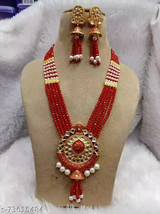 Maharani Jabels Mala Long Necklace Kundan Earrings Pearl Stone Jewlery Set - $15.14