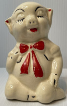 Vintage Pig Piggy Bank Hand Painted 5.5” Tall Red &amp; Black - $12.82