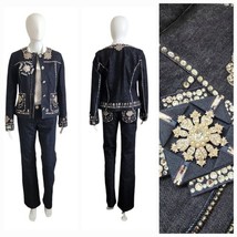 St.John Boutique Denim Crystal Embellished  Rodeo Jacket &amp; Jeans Suit Set - $593.01