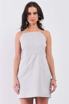 Women&#39;s Light Grey Cotton Sleeveless Square Neck Side Pockets Apron Mini... - $14.80