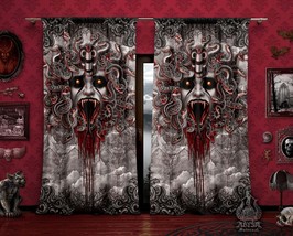 Goth Medusa Curtains, Gothic Horror Home Decor, Screaming, Window Drapes, Sheer  - £128.66 GBP