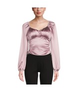 MADDEN NYC Emma Junior&#39;s L Purple Satin Ruched Long Sleeve Crop Top Cors... - $458.51 MXN