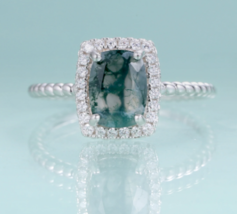 Classic 925 Sterling Silver Moss Agate Ring Natural Gemstone Wedding Band Luxury - £83.99 GBP