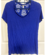 Soma M Blue Womens V Neck Short Sleeve Shirt Top Blouse - $14.85