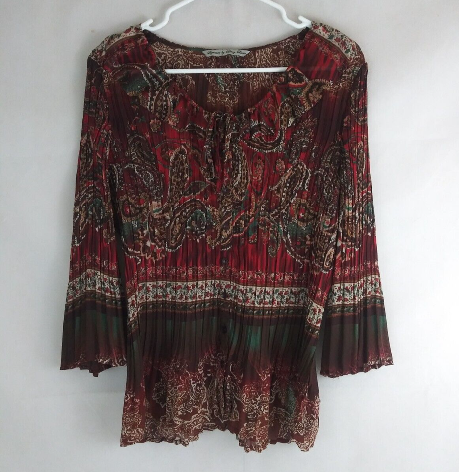 Signature By Larry Levine Women&#39;s Colorful Floral Paisley Ruched Blouse ... - $13.85