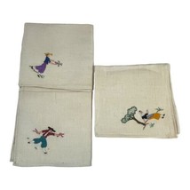 Vintage Mexican Lot Set 3 Napkins Lady Under Tree Boy Rope Lady Picking Flowers - £14.88 GBP