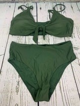 Womens High Waisted Bikini Tie Knot High Rise Two Piece Swims XL Green - $28.26