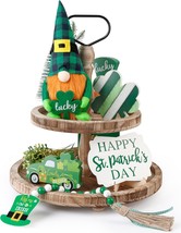 St. Patrick&#39;S Day Tiered Tray Decor, Gnomes Plush And 3 Wooden Signs St. - £28.41 GBP