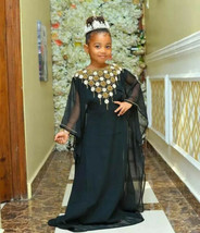 Moroccan Girls Dress Abaya Moroccan Festive Black Caftan Jilbab Kids Kaftan - $72.05