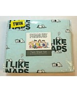 Snoopy Peanuts Blue TWIN Sheet Set NEW Berkshire I LIKE NAPS - £23.72 GBP