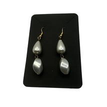 Vintage Gold Hook Drop Earrings With Faux Pearl Beads - £14.53 GBP