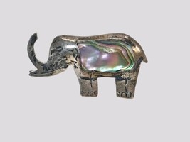 Vtg 925 Sterling Silver Elephant Brooch Marked Mexico Abalone Or Mother Of Pearl - £23.01 GBP