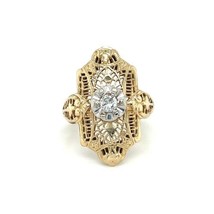 Antique 1/6ct Diamond 14k Yellow Gold Solitaire Art Deco Dinner Ring Size 4 2.9g - £429.51 GBP