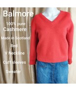 Balmore Red 100% Pure Cashmere V Neckline Cuff Sleeves Sweater Size L - £30.66 GBP